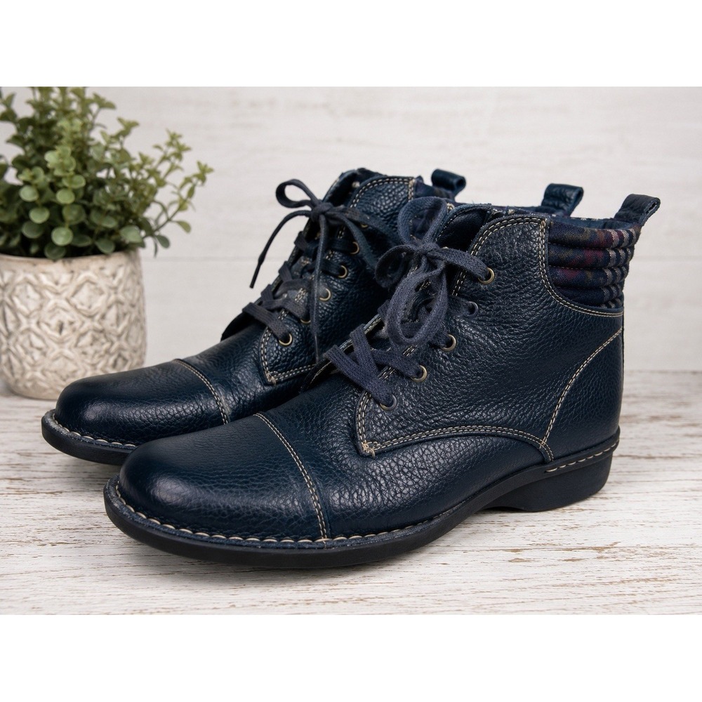 Clarks Leather Lace Up Ankle Bootie Blue Cap Toe Zip Women's US 8.5 M
